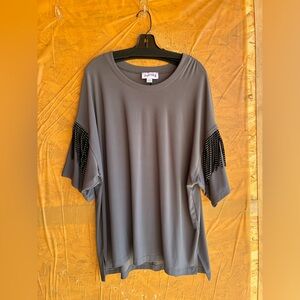 Joseph Ribkoff Charcoal Top with Beaded Sleeves 
Size Medium